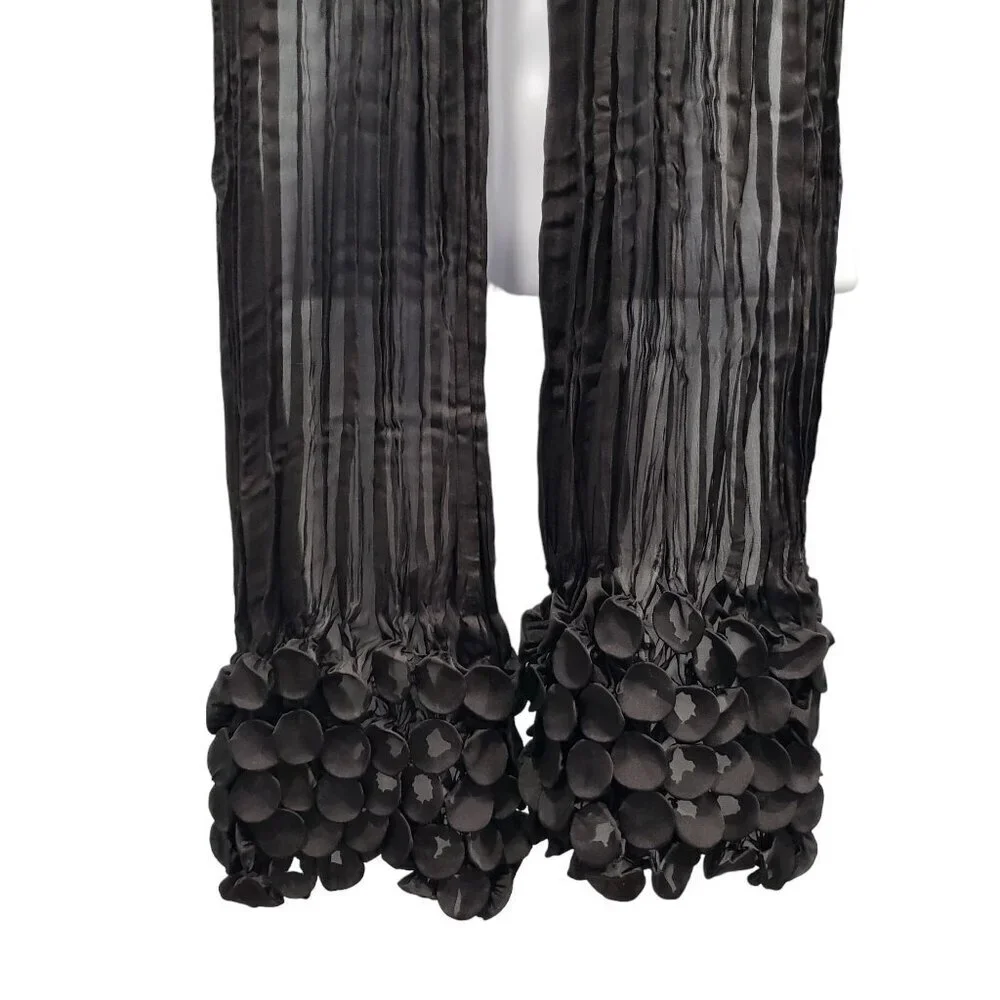 Chico's Chiffon Scarf Crinkle Textured Trim Black 62" Long Unique Event - Picture 5 of 8